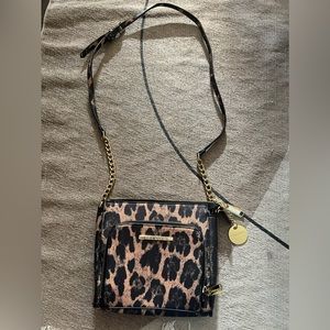 Mini crossbody purse, leopard print faux leather